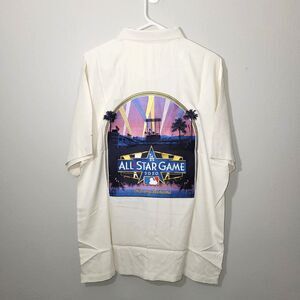 Tommy Bahama Men's MLB All Star Game 2020 Embroidered Cream Silk Shirt Size L